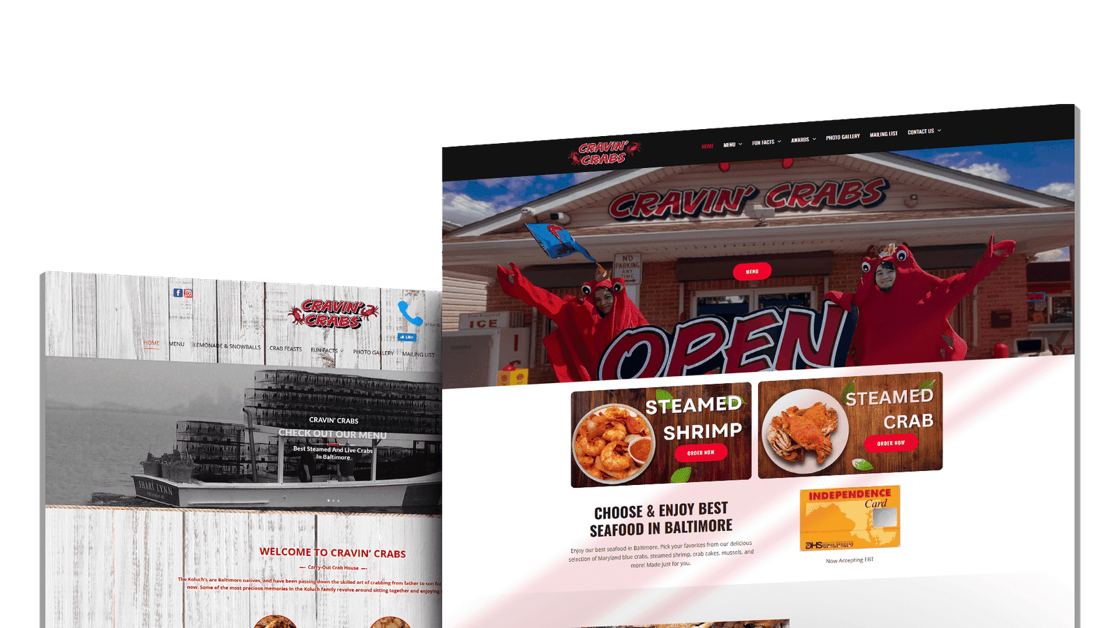 Cravin’ Crabs website before and after the Jarz Digital redesign