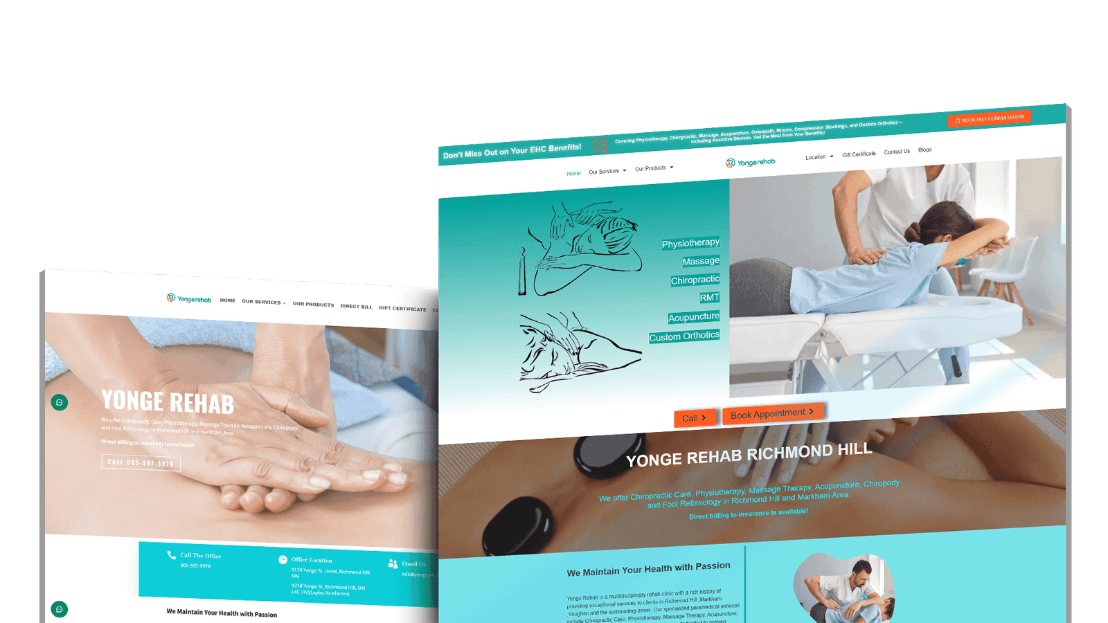 Yonge Rehab website before and after the redesign