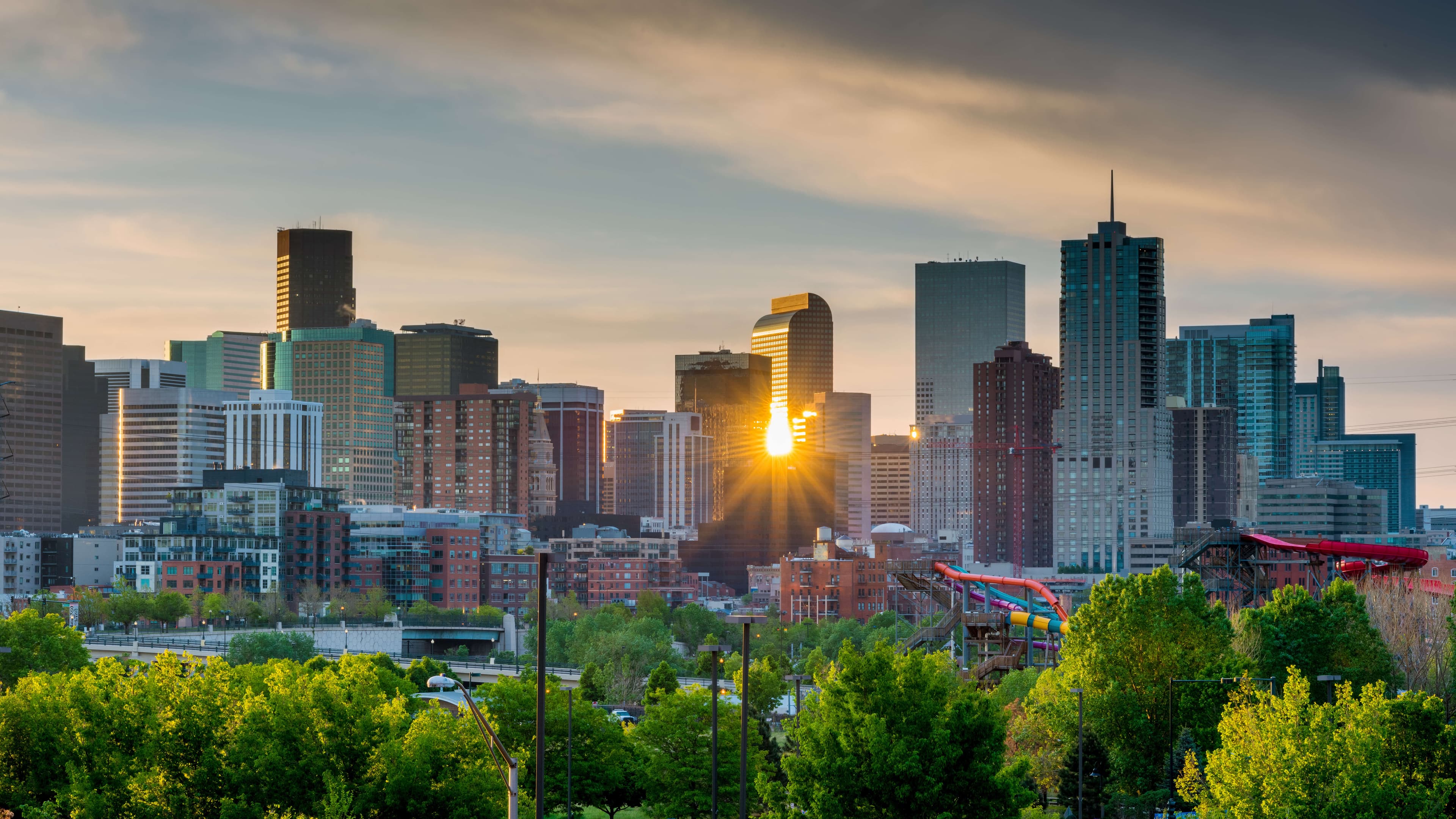 Denver skyline with the Rocky Mountains