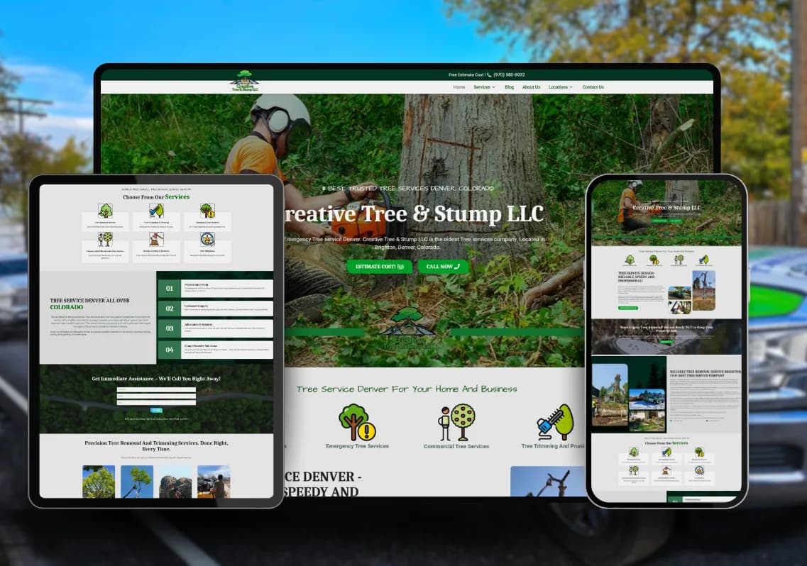 Creative Tree and Stump website on desktop, tablet and phone
