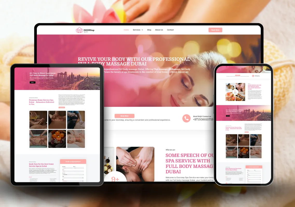 Doorstep Spa website on desktop, tablet and phone