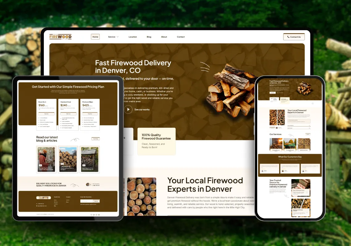 Firewood delivery website on desktop, tablet and phone