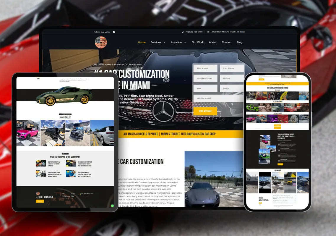 Pride Customizing website on desktop, tablet and phone