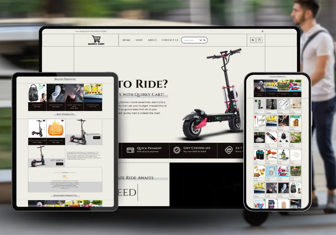 Quirky Cart store on desktop, tablet and phone