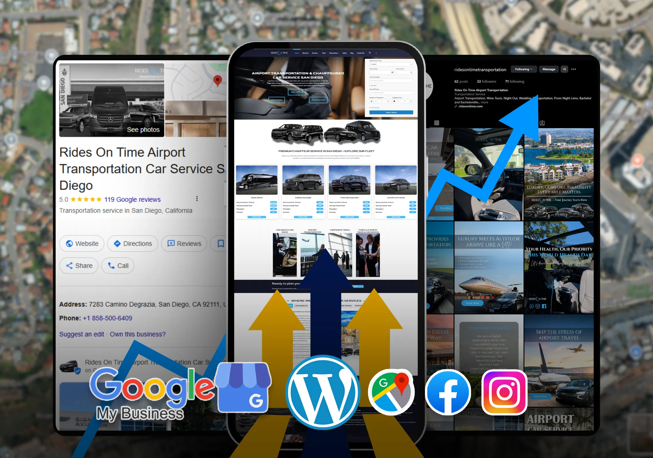 Rides On Time Google Business Profile, website and Instagram managed by Jarz Digital