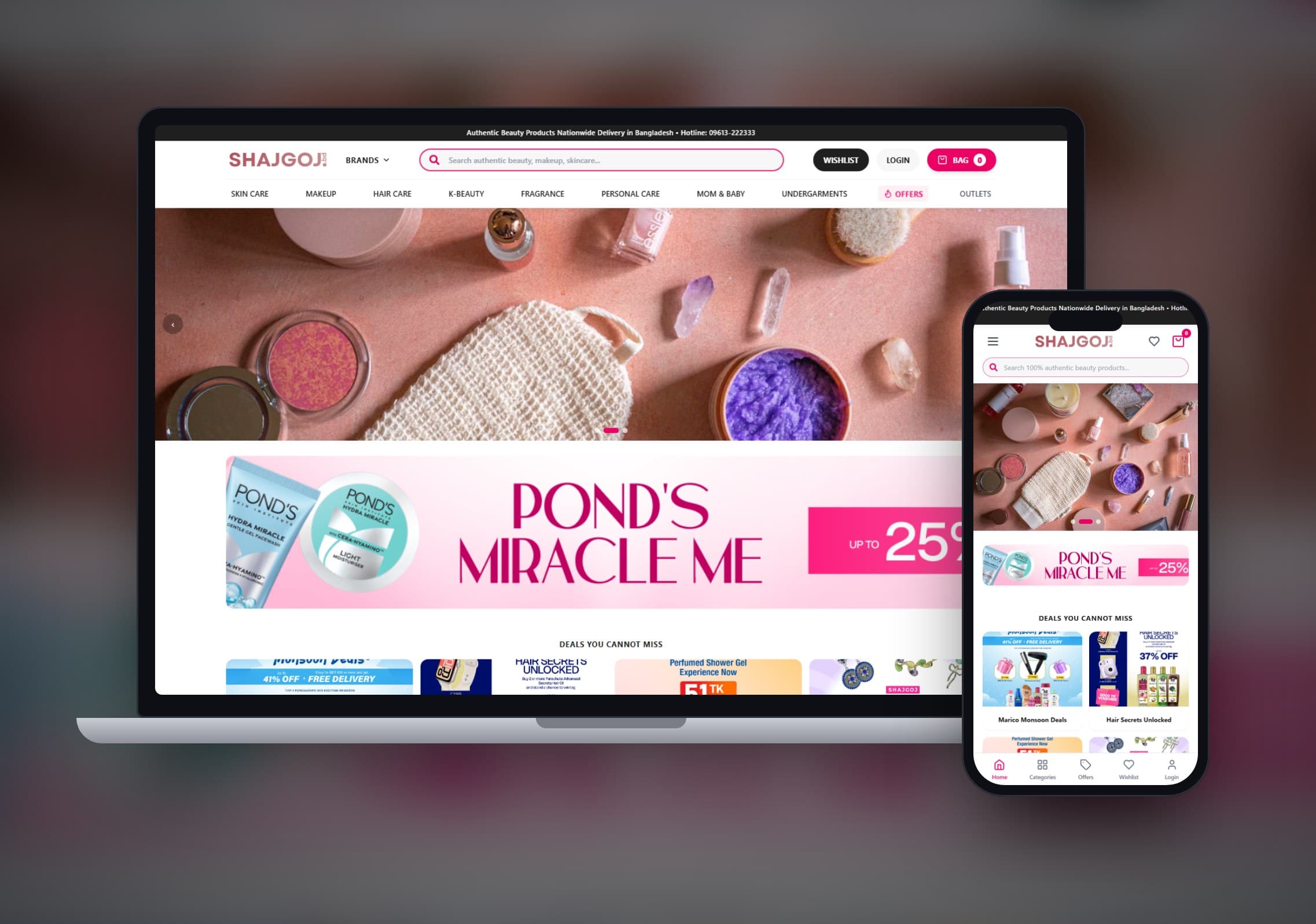 Shajgoj.bd beauty store on laptop and phone
